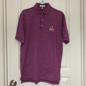 Peter Millar | PGA Reach Pink and Navy Striped Golf Shirt / Polo | Size Small.